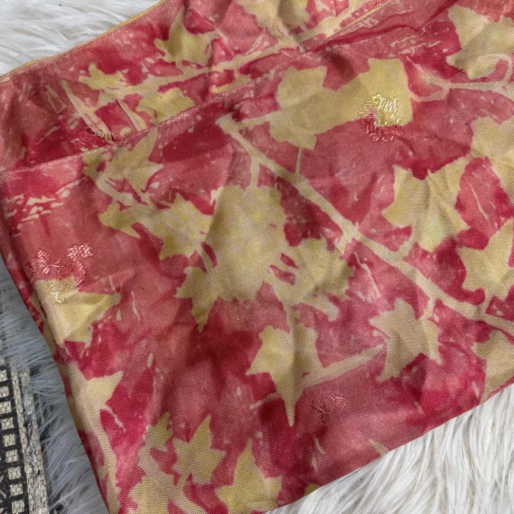 Pink‎ and Yellow 100% Silk Floral Scarf